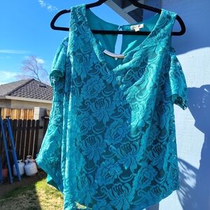 Lily White Turquoise Lace Blouse